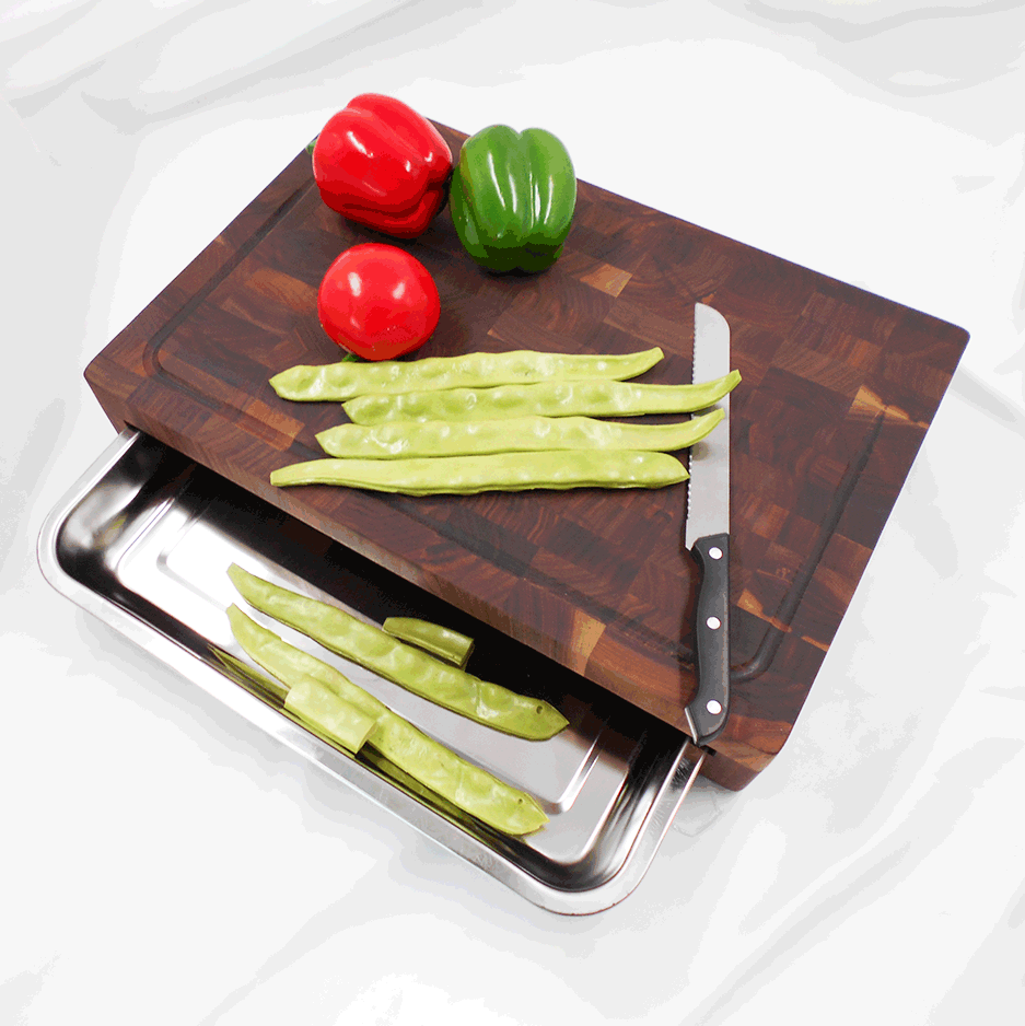 Large Walnut Wood Cutting Board Chopping Board With 304 Stainless Steel Tray