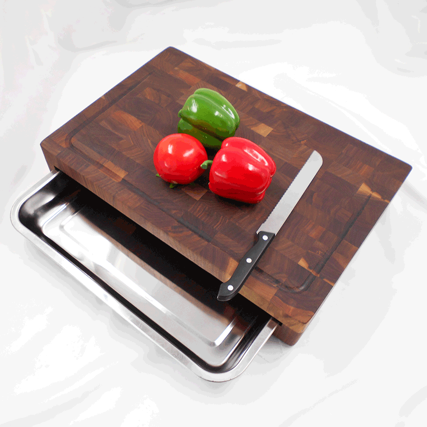 Large Walnut Wood Cutting Board Chopping Board With 304 Stainless Steel Tray