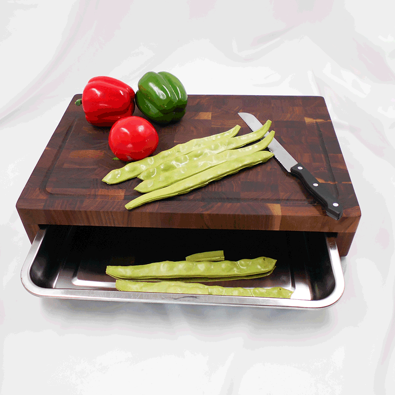 Large Walnut Wood Cutting Board Chopping Board With 304 Stainless Steel Tray