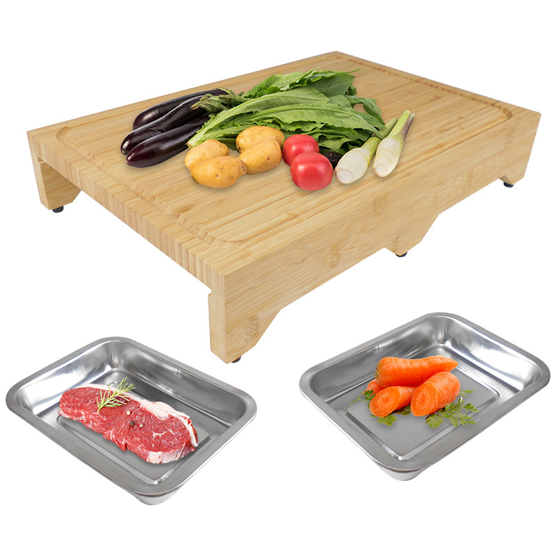 Bamboo Wooden Chopping Board Cutting With Sliding Stainless Steel Tray