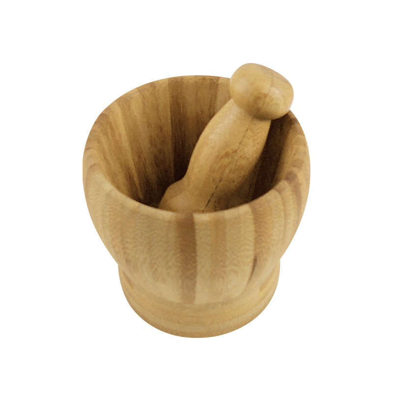 Bamboo Mortar and Pestle Garlic Press Ginger Crusher Spices Grinding Set Garlic Mincer Herb Spice Masher Grinder Chopper Kitchen