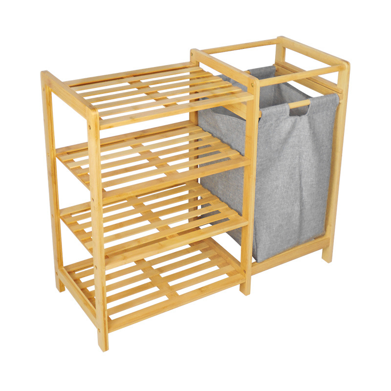 Bamboo Laundry Hamper with Dual Compartments Two-Section Laundry Basket with Removable Sliding Bags & Shelf