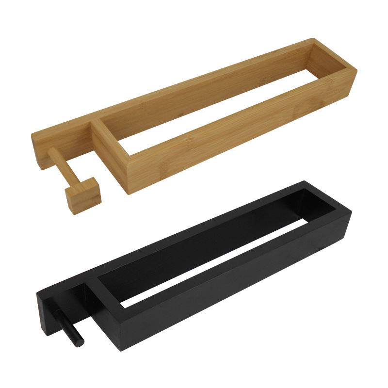 Natural Black Bamboo Wood Wall Mounted Hanger Towel Rack with Hook