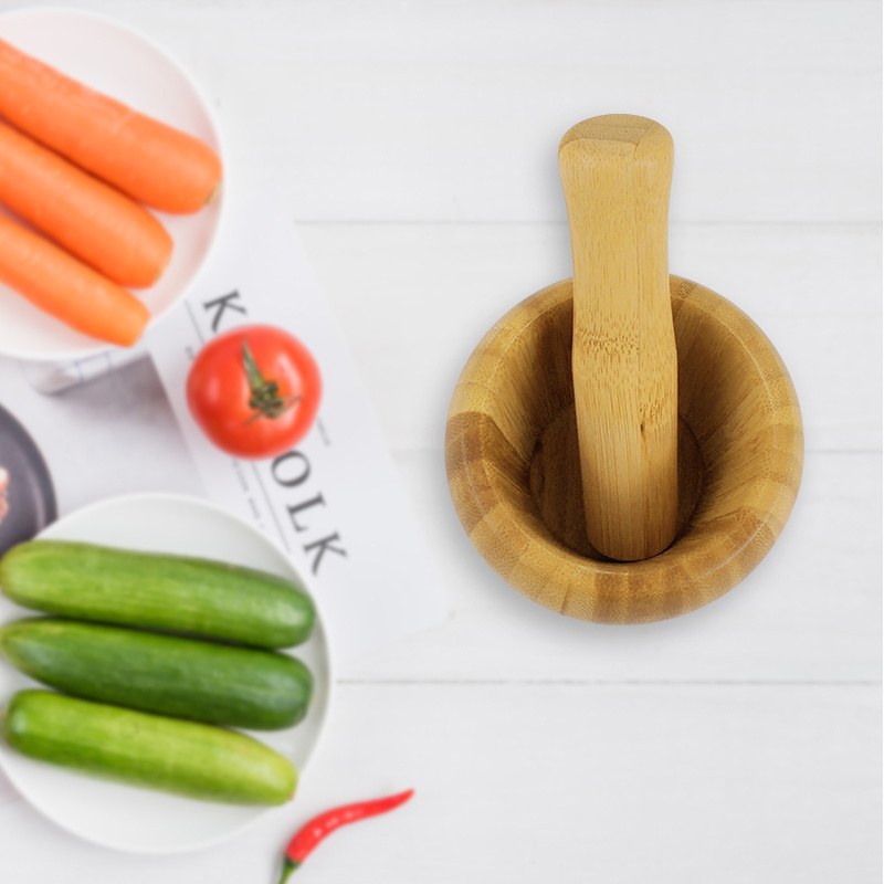 Large Wood Pestle Mortar Set Wood Bamboo Garlic Wood Shell Pepper Press Grinder Crusher Mix Garlic Bowl