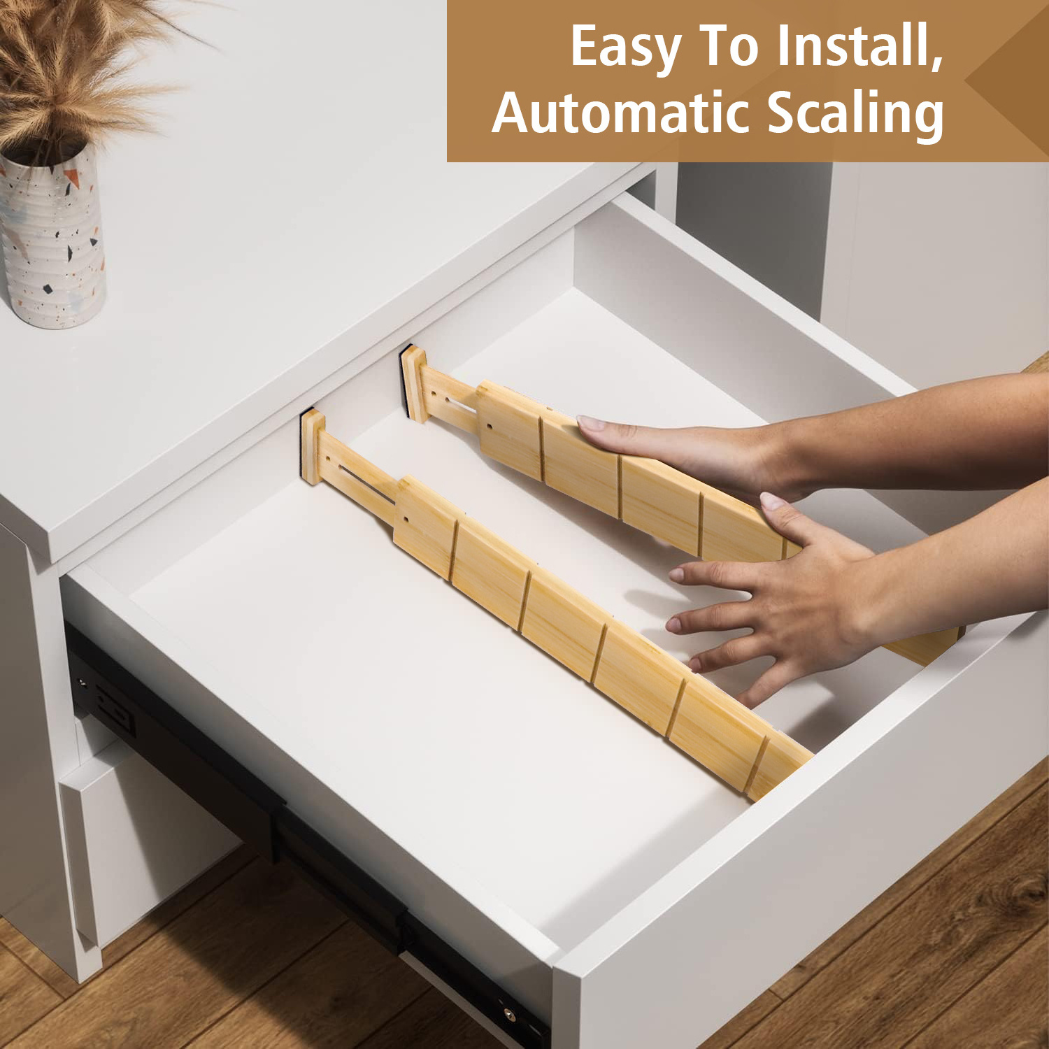 GL Adjustable bamboo space drawer dividers organizer retractable expandable bamboo drawer dividers with inserts