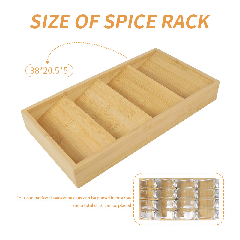 Bamboo Spice Drawer Organizer Saving Seasoning Organization Storage Tray for Deep Drawers