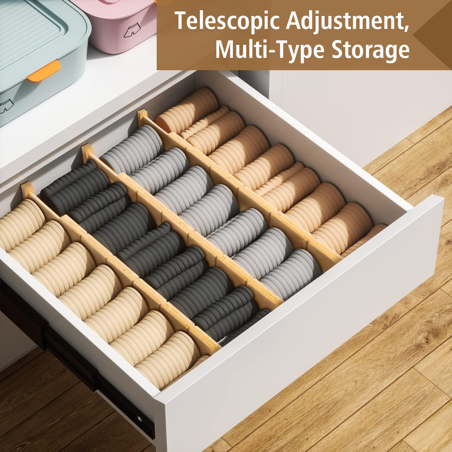 GL Adjustable bamboo space drawer dividers organizer retractable expandable bamboo drawer dividers with inserts