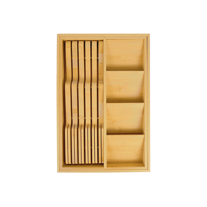 Eco Friendly Kitchen Wood Utensil Adjustable Cutlery Tray Natural Bamboo Drawer Organizer With Knife Storage