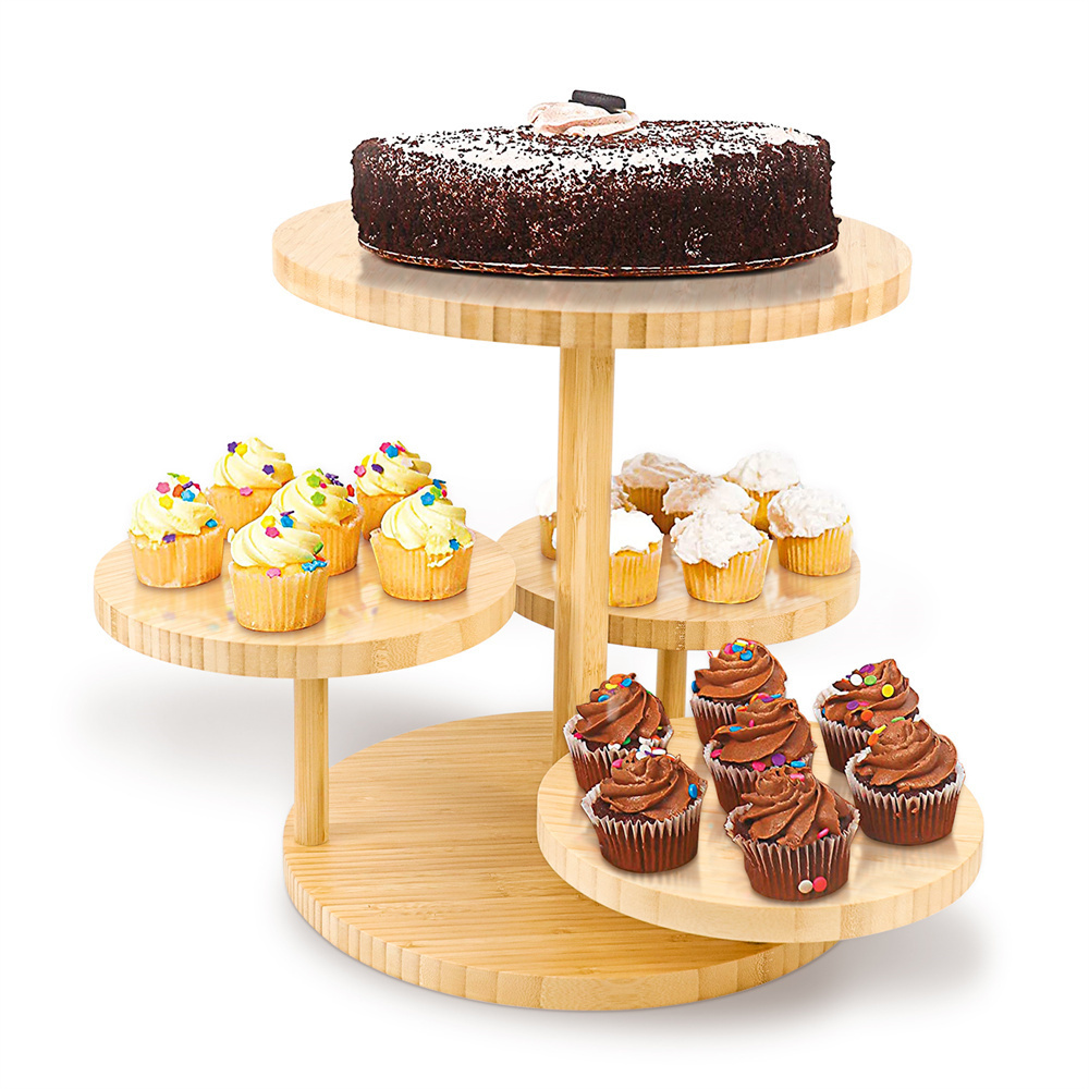 4 Tier Wooden Bamboo Wedding Cupcake Stand Cake Serving Tray Fruit Platter Cake Holder