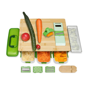 Bamboo Cutting Board Easy To Clean Food Prep Station With Stackabkle Airtight Containers, Locking Lid, Built-in GRATER