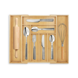 Kitchen Adjustable Utensil Bamboo Expandable Drawer Cutlery Organizer