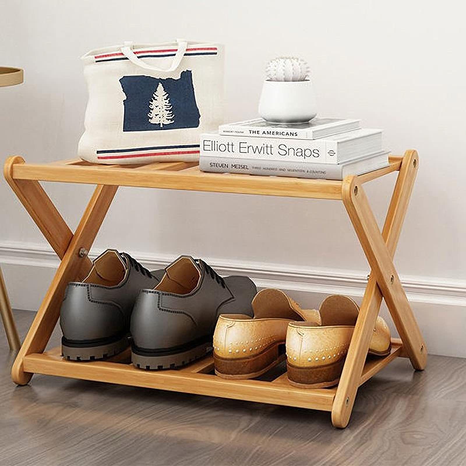 Multi functional Free Standing Folding 2 Tier Bamboo Shoe Organizer Shoe Shelf Storage Organizer Rack