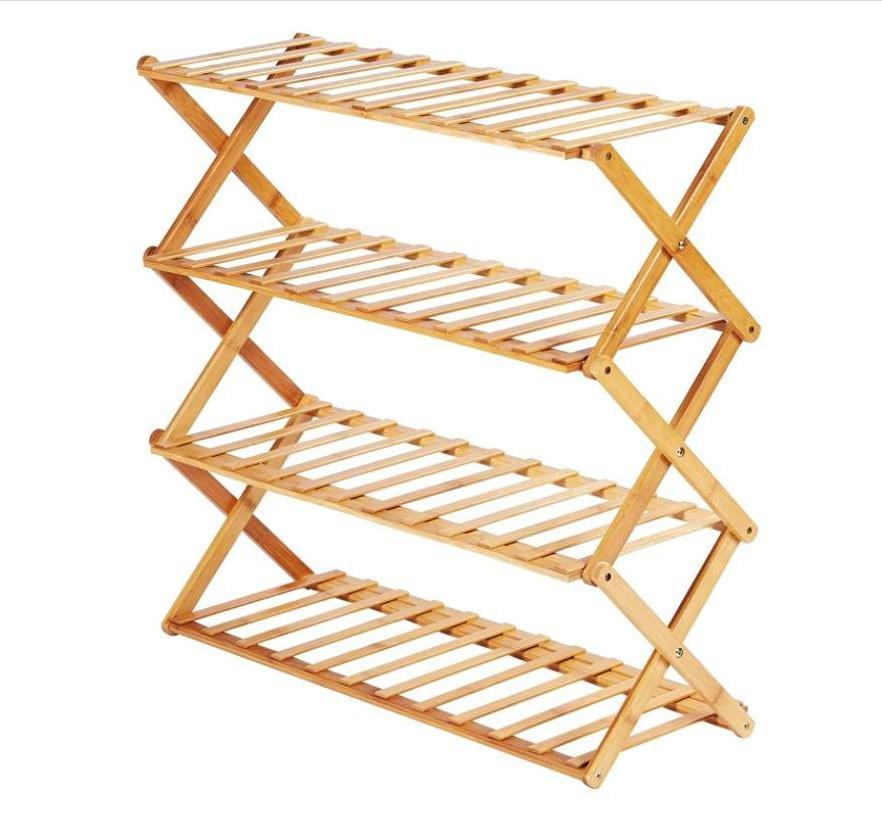 Multi functional Free Standing Folding 2 Tier Bamboo Shoe Organizer Shoe Shelf Storage Organizer Rack