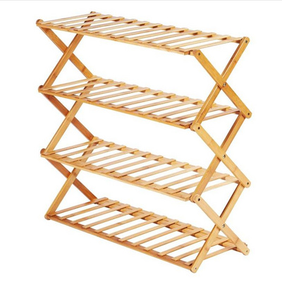 Multi functional Free Standing Folding 2 Tier Bamboo Shoe Organizer Shoe Shelf Storage Organizer Rack