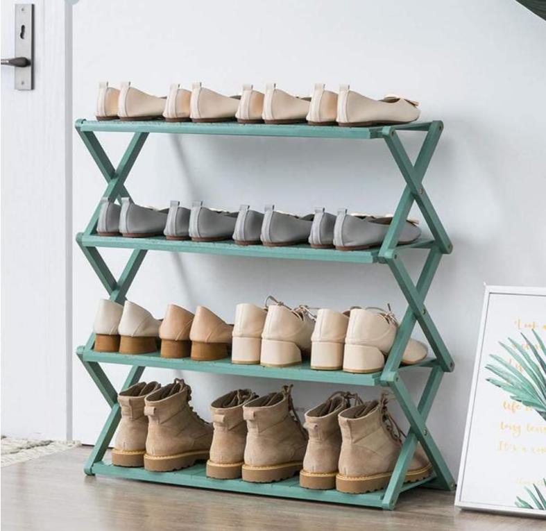 4-Tier Bamboo  Small Fold Shoe Rack  Entryway and Dorm Closets Covered Shoe Shelf  Installation-Free Shoe Storage Rack