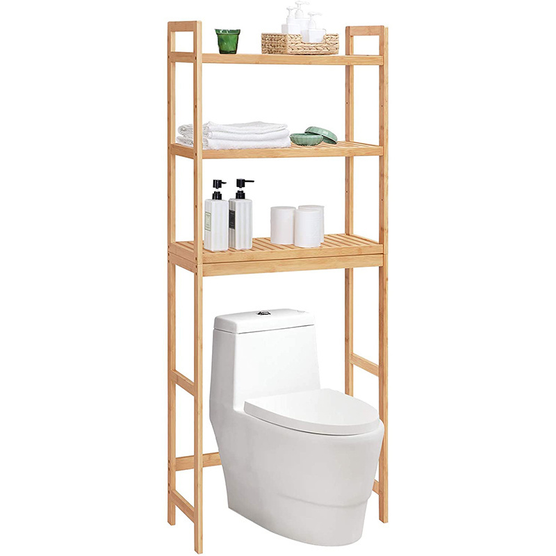 3-Tier Bamboo Bathroom Organizer With Adjustable Shelves Multifunctional Toilet Rack Over-The-Toilet Storage