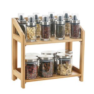 Bamboo Spice Rack Organizer Foldable 2 Tier Storage Shelf For Kitchen Counter