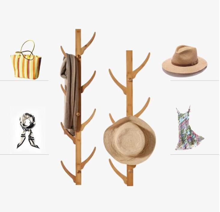 Bamboo Wall Mounted 8 Hooks New Concept of Corners Strong Grip Entryway Clothes Rack Hat Hanger Storage Organizer