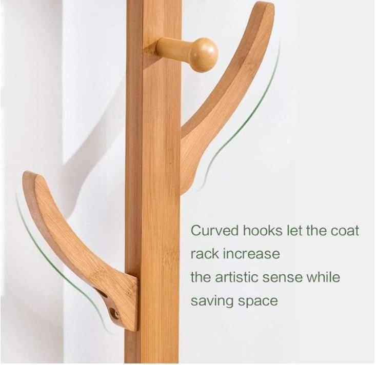 Bamboo Wall Mounted 8 Hooks New Concept of Corners Strong Grip Entryway Clothes Rack Hat Hanger Storage Organizer