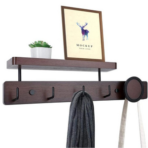 Bamboo Wall Mounted Coat Rack with Shelf Coat Hook Rack with 5 Hooks Perfect for Entrance Living Room Bedroom Bathroom