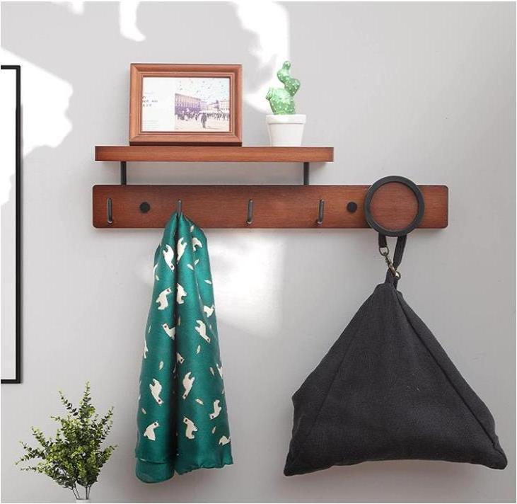 Bamboo Wall Mounted Coat Rack with Shelf Coat Hook Rack with 5 Hooks Perfect for Entrance Living Room Bedroom Bathroom