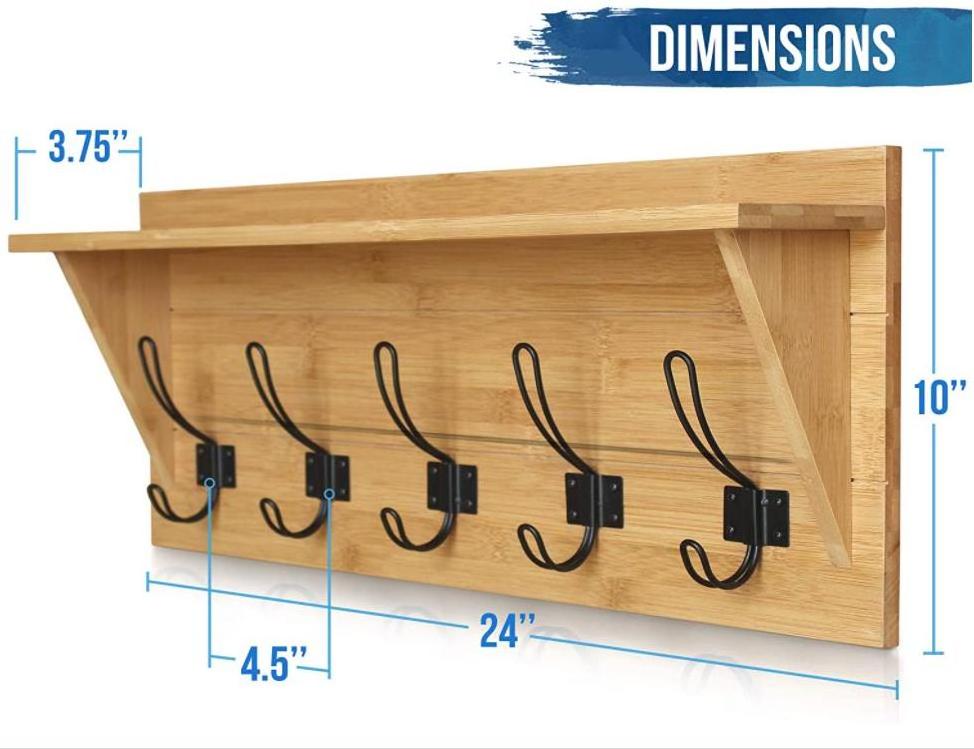 Bamboo Wall Mounted Coat Rack with Shelf