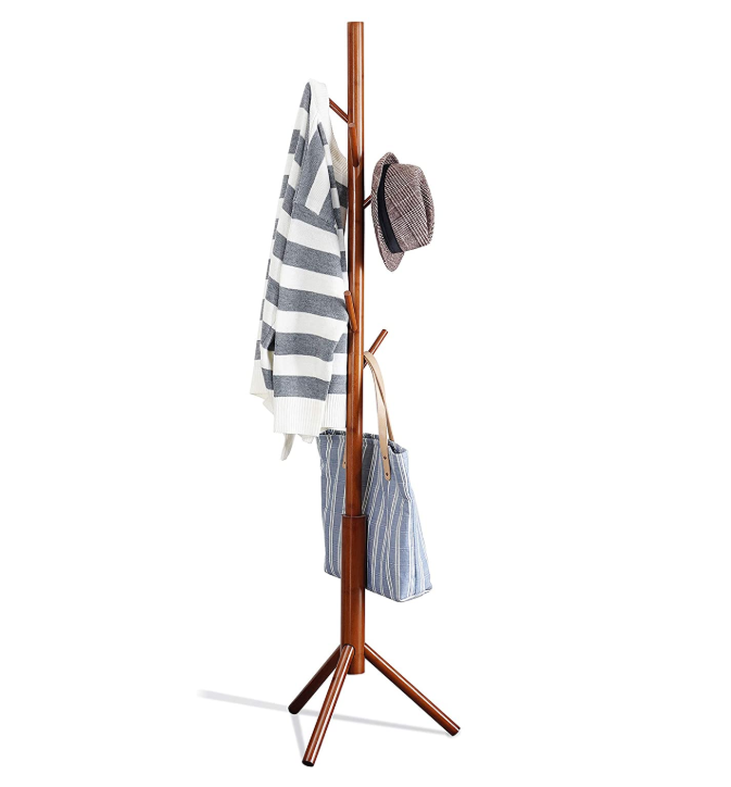 Floor Standing Moveable Bamboo Coat Hanger Clothes Wood Clothes Hanger Rack