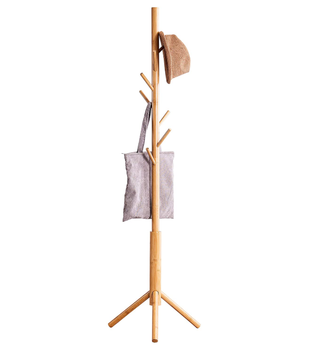 Bamboo Free Standing Coat Rack Hanger Towel Cloth Shelf With 8 Hooks