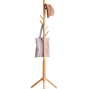 Bamboo Free Standing Coat Rack Hanger Towel Cloth Shelf With 8 Hooks