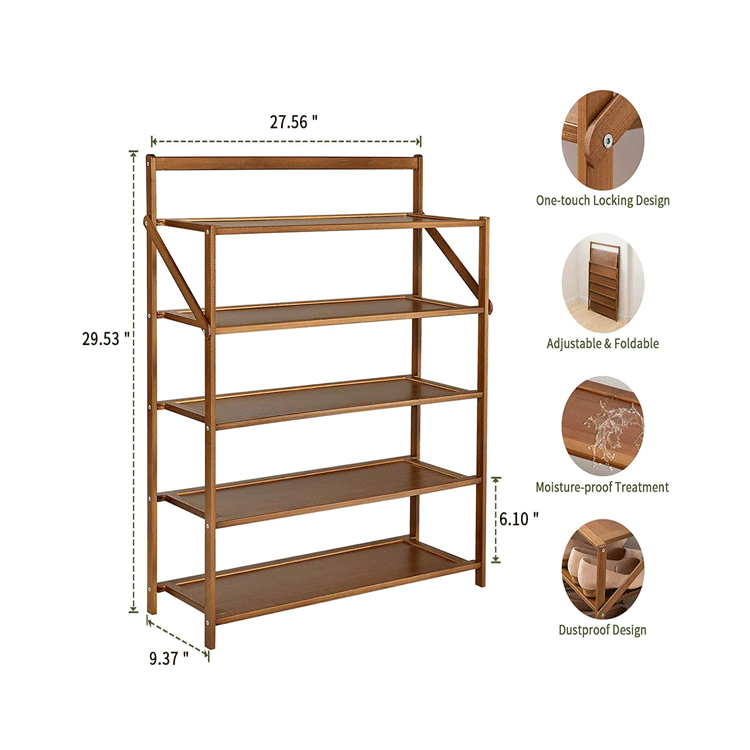 Bamboo 5 Tiers Shoe Rack can Adjustable Shoe Shelf Space Saving Shoe Storage