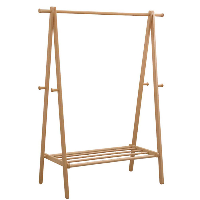 Bamboo Clothing Rack Multifunctional Garment Stand Storage Shelf With Top Rod Organizer Shirt Towel Rack