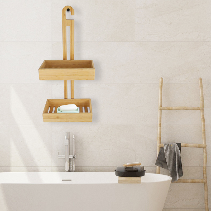 Bamboo shelf towel rack wall mounted 3 shelves shower baskets for hanging in the bathroom bath caddy 3 tier