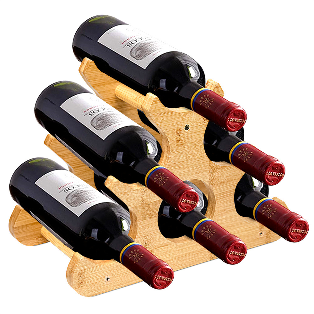 Wholesale Bamboo Countertop Wine Rack 6 Bottle Holder Freestanding Small Wine Bottle Storage Stand for Cabinet, Pantry