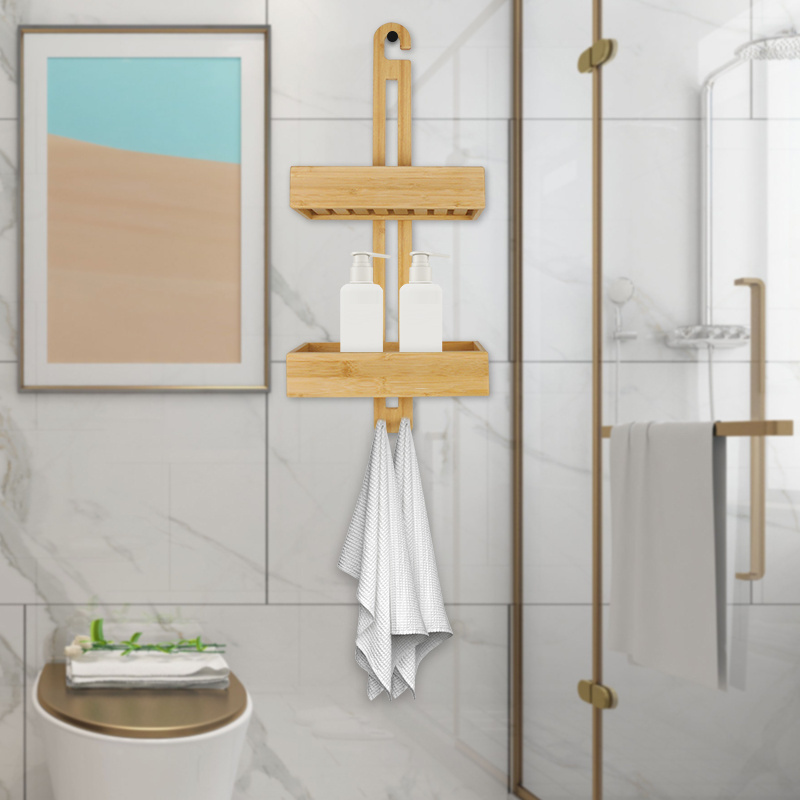 Bamboo shelf towel rack wall mounted 3 shelves shower baskets for hanging in the bathroom bath caddy 3 tier