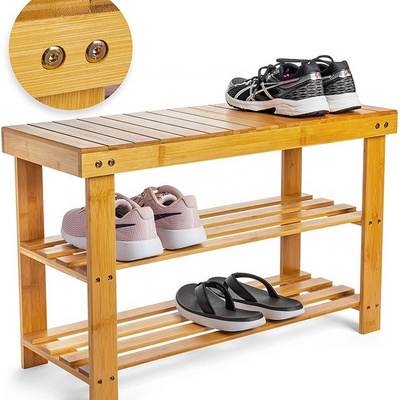 Bamboo 3 Tier Shoe Rack Bench Shoe Organizer Shoe Cubby For Hallway Living Room