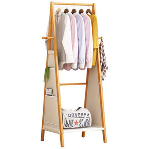 Wooden 3 in 1 Bamboo Coat Stand Hanging Clothes Shoe Storage Shelves Garment Rack Storage Bag Coat Rack