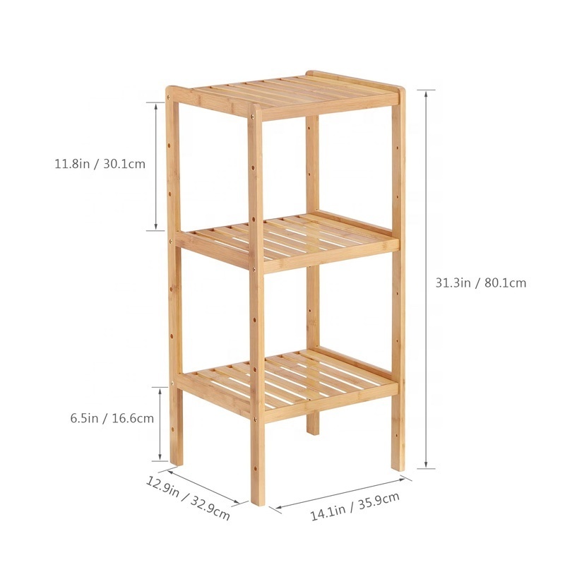 Adjustable Layer Stand Bamboo 3-Tier Small Utility Storage Shelf Rack For Living Room