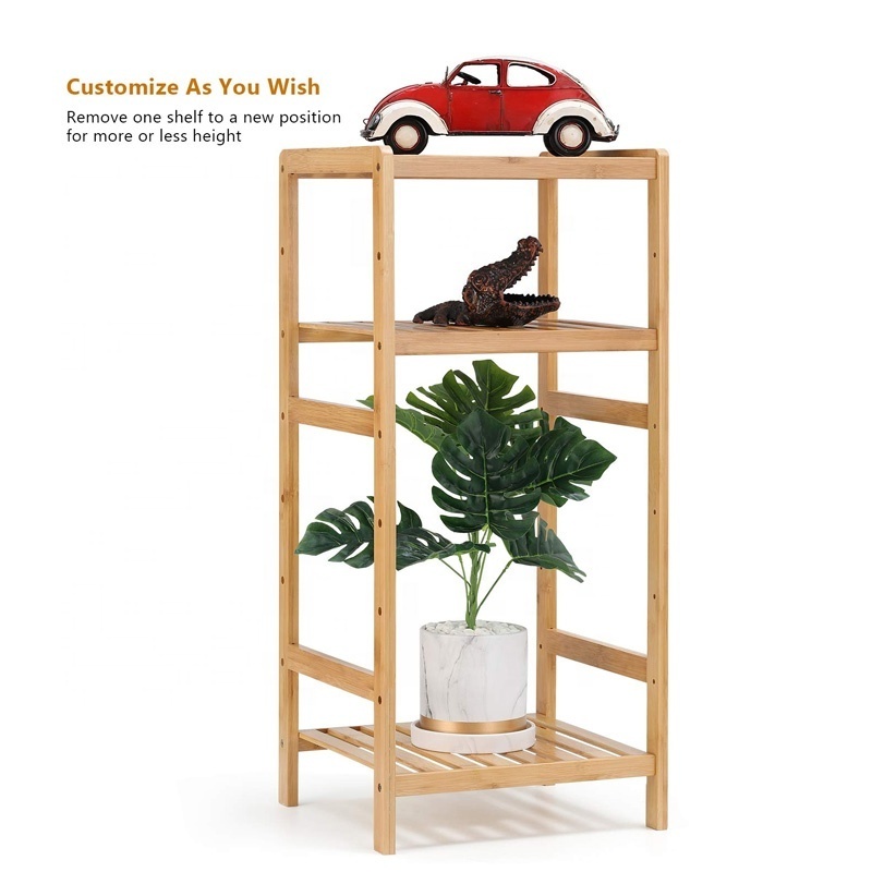 Adjustable Layer Stand Bamboo 3-Tier Small Utility Storage Shelf Rack For Living Room