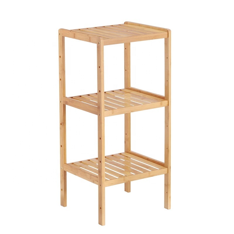 Adjustable Layer Stand Bamboo 3-Tier Small Utility Storage Shelf Rack For Living Room