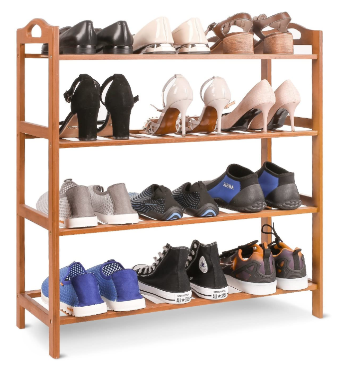 Bamboo Shoe Rack 4 Tier Entryway Shoe Shelf Storage Organizer Free Standing Shelves