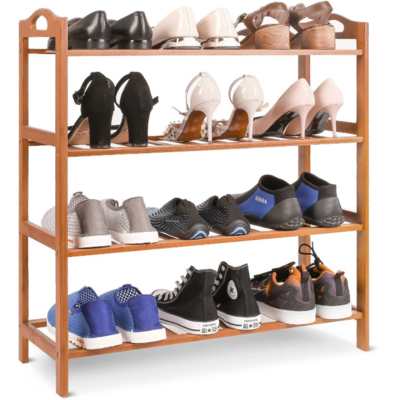 Bamboo Shoe Rack 4 Tier Entryway Shoe Shelf Storage Organizer Free Standing Shelves