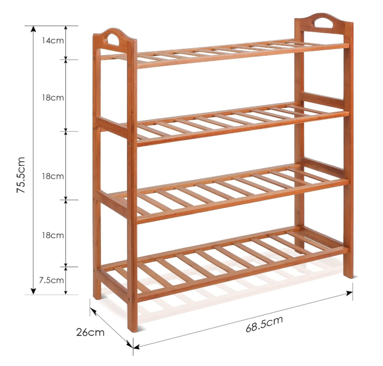 Bamboo Shoe Rack 4 Tier Entryway Shoe Shelf Storage Organizer Free Standing Shelves