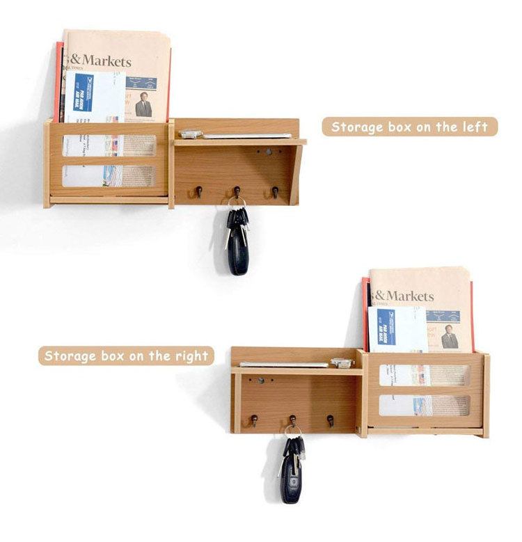 Hooks Mail Organizer Wall Mount Wood Hanging Shelves Key Holder for Wall Decorative, Entryway Shelf