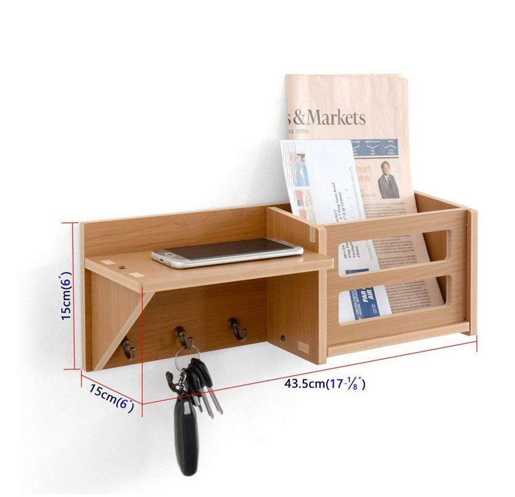 Hooks Mail Organizer Wall Mount Wood Hanging Shelves Key Holder for Wall Decorative, Entryway Shelf