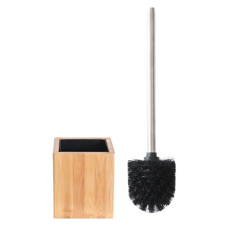 100% Bamboo Wooden Holder Toilet Brush With Stainless Steel Handle