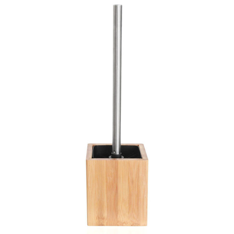 100% Bamboo Wooden Holder Toilet Brush With Stainless Steel Handle