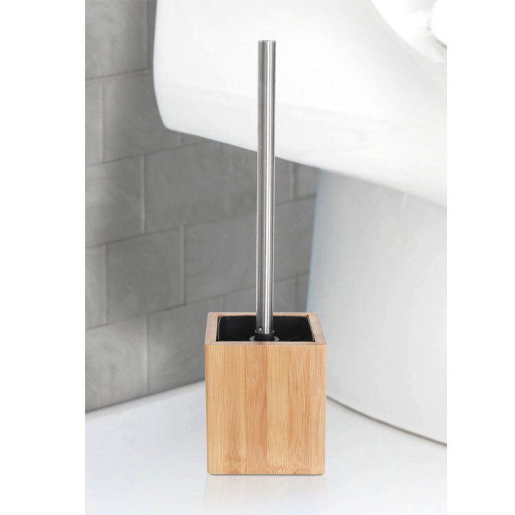 100% Bamboo Wooden Holder Toilet Brush With Stainless Steel Handle