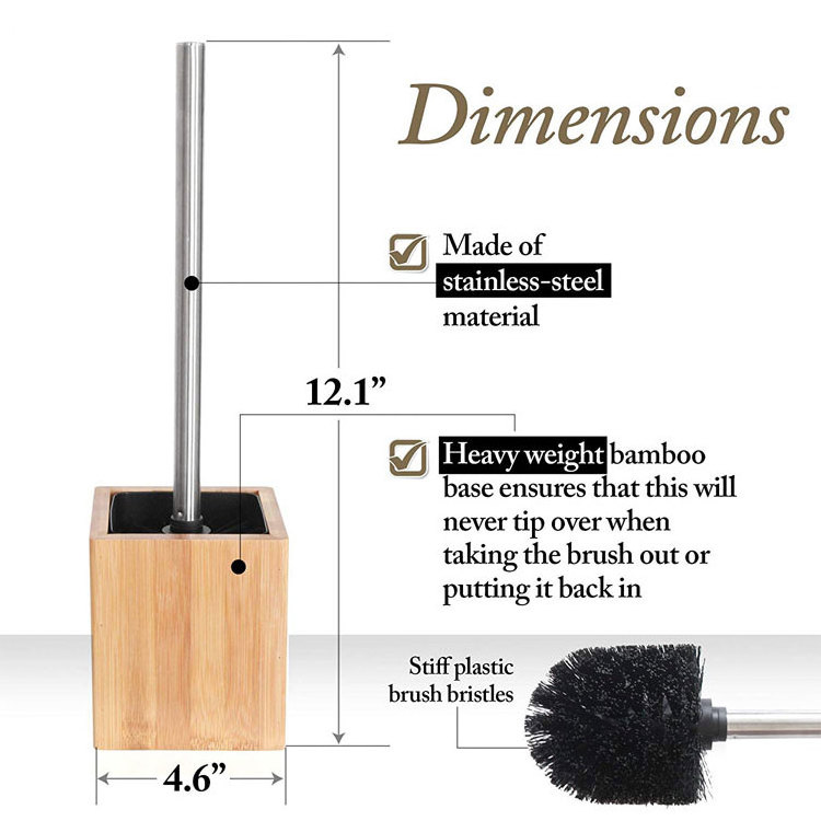 100% Bamboo Wooden Holder Toilet Brush With Stainless Steel Handle