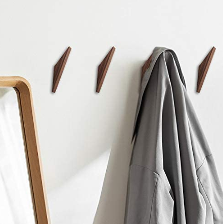 Wall Mounted Single Black Walnut Wood Natural Wooden Coat Hooks Rack