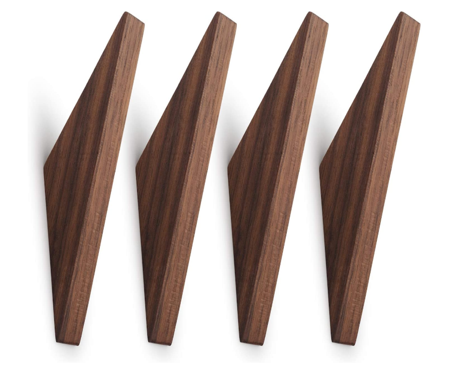 Wall Mounted Single Black Walnut Wood Natural Wooden Coat Hooks Rack